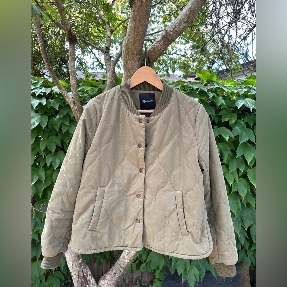 Madewell Olive Quilted Bomber Jacket